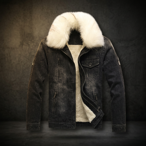 Blousons en jean pour hommes doublés polaire avec fermeture éclair, logo frontal, respirants, coupe-vent, chauds pour l'extérieur, tendance, collection hiver 2026 - Product Image 3