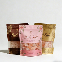 Pochette personnalisée pour sels de bain avec logo, fermeture éclair anti-odeur, emballage plastique finition mate, biodégradable, refermable, couleur personnalisée
