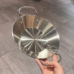 Sartén de acero inoxidable con doble asa y base plana para cocinar y servir alimentos, olla duradera sin recubrimiento - Product Image 3