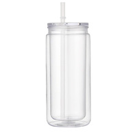 En gros, Gobelet double paroi en plastique acrylique 24oz effet boule à neige, avec couvercles et pailles, trou pré-percé, anti-fuite, pour cadeaux d'affaires et de randonnée