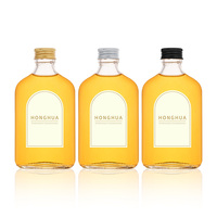 Bouteilles en verre transparentes plates en gros, prêtes à être expédiées, pour l'emballage de vin, de jus, de café et de boissons, avec bouchons
