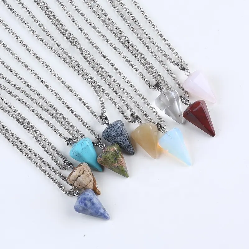 Natural Stone Hexagonal Pendulum Stone Chain Pendant Charm Necklace For Men/Women Jewelry