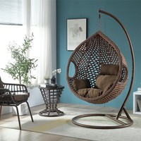 Fauteuil suspendu pliant moderne en rotin tressé pour jardin et terrasse, avec support métallique, personnalisable en usine, confortable