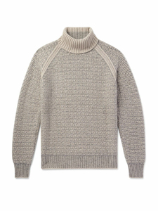 Maglione di Lusso Traspirante a Collo Alto in Lana Classico a Costine - Grigio Melange Lavorato a <span class=keywords><strong>Maglia</strong></span> - Product Image 1