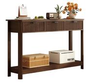 Table console en MDF cannelé à 3 tiroirs, éco-responsable, modulaire, avec pieds courbes étroits, 2 niveaux, style moderne farmhouse, pour couloir, entrée ou table de canapé