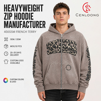 Ensemble de sweats à capuche zippés Cenloong personnalisés, effet délavé, motif léopard, strass, en coton, coupe oversize, vente en gros, fabricant
