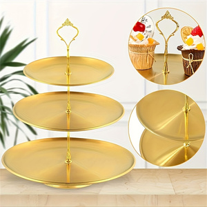 Ensemble de 2 plateaux à fruits en acier inoxydable à trois niveaux, style coréen, pour présentation de desserts, buffet, banquet, usage domestique quotidien - Product Image 4