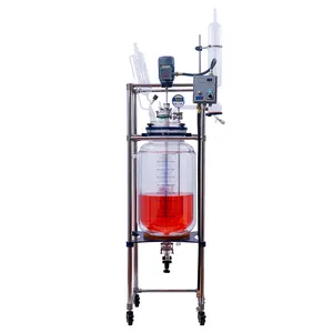 Reactor de vidrio con camisa de recipiente de reacción de mezcla al vacío de laboratorio químico de 10 litros de doble capa de alta temperatura