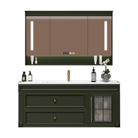 Ensemble de meuble-lavabo mural de style rétro en bois de chêne américain avec vasque intégrée en céramique