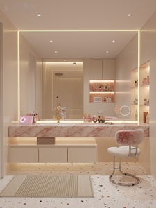 Natural luxury pink marble hotel style intelligent lighting <b>mirror</b> <b>wall</b> hanging bathroom cabinet - Product Image 1