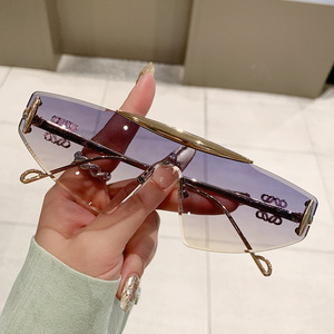<b>Frameless</b> Cat Eye Sunglasses UV400 Metal <b>Frame</b> Women's Trendy Style For Outings Driving Parties - Product Image 3
