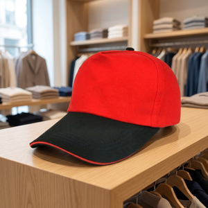 Gorra de Béisbol de Mezclilla de 6 Paneles en Color Rojo y Negro con Botón y Hebilla Dorada de Cobre, Ajustable, Unisex, Informal, para las Cuatro Estaciones - Product Image 4