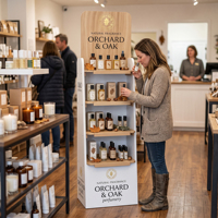 Étagère de présentation en bois personnalisée pour parfums et diffuseurs de roseaux, présentoir à plusieurs niveaux en bois pour parfums avec logo imprimé et finition en bois naturel