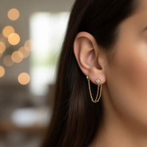 Orecchini a stella placcati oro con catena di zirconi pendenti per donna, gioielli alla moda per feste. - Product Image 2