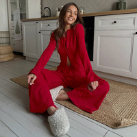 Ensemble de vêtements de détente pour femmes grandes tailles, automne, long, doux, respirant, en spandex/polyester, 2 pièces, pantalon long pour adultes