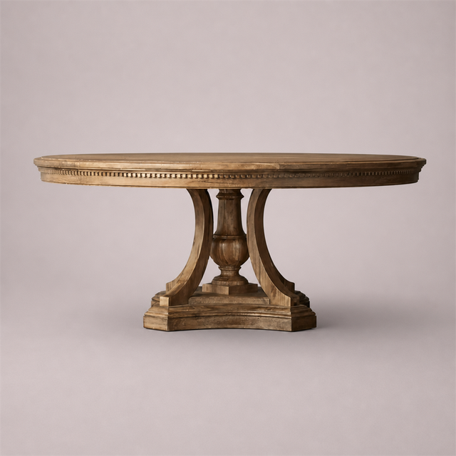 French Simple Design Indoor Kitchen Furniture  Round Dining Table Oak Table Solid Wood Table