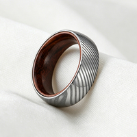 Bagues en acier Damas incrustées de bois de 8 mm, ajustement confortable, pour hommes et femmes, idéales pour mariage, anniversaire, promesse, fête, mode, cadeau - Vente en gros