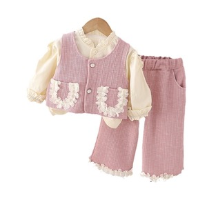 Vente en gros 2025 Vêtements pour filles Nouveaux ensembles de vêtements pour filles d'automne Ensembles roses pour filles Ensembles trois pièces - Product Image 1
