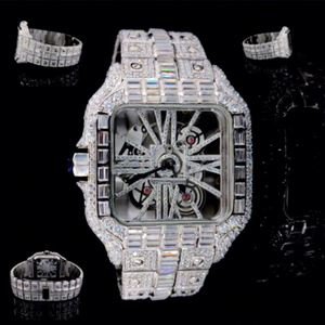 Montre automatique en acier inoxydable avec diamants Moissanite VVS glacés, montre-bracelet de luxe pour homme, style Hip Hop, avec cadran en verre - Product Image 1