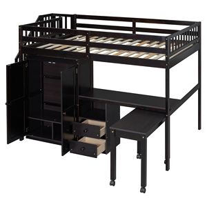 Cama alta tamaño completo con escaleras, estantería, cajones, escritorio, armario, muebles multifuncionales que ahorran espacio para niños y adolescentes - Product Image 5