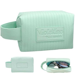 Wholesale 8inch PU Leather Travel Cosmetic <b>Bags</b> Beauty Essentials <b>Makeup</b> <b>Bag</b> Pinky Skincase Organize With Handle - Product Image 2