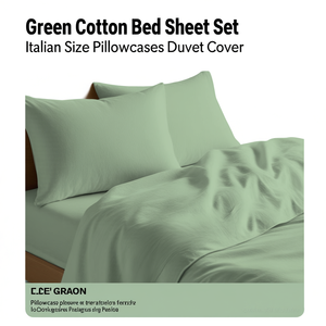 Ensemble de draps en coton vert, taille italienne, taies d'oreiller, housse de couette - Product Image 3