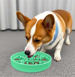 Özelleştirilmiş silikon yavaş besleyici köpek kase büyük açık havada tasarım ahşap aksan ile gıda sınıfı Pet zenginleştirme mama kabı - Product Image 2