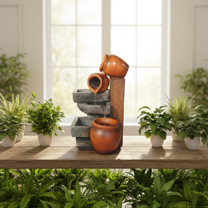 น้ำพุเรซิ่นทำมือสุดหรู ใช้พลังงานแสงอาทิตย์ แบบหลายชั้น วางบนโต๊ะ พร้อมไฟ LED ตกแต่งสไตล์เรียบง่าย สำหรับตกแต่งภายในและภายนอก - Product Image 1