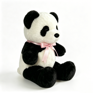 Peluche panda personnalisée avec nœud rose, adorable peluche panda avec ruban, peluche panda classique avec accent rose, panda simple. - Product Image 1