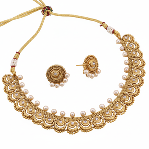 Ensemble de collier blanc traditionnel SFNECK77 plaqué or, pierre Pota, bijoux fins - Product Image 2