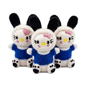 Handmade Eco-Friendly Traditional Wool <b>Felt</b> Bunny Doll Pink Bow Blue Dress Wall Hanging Small Cartoon Animal <b>Christmas</b> Indoor - Product Image 1