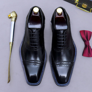 Chaussures habillées pour hommes de qualité supérieure, chaussures Oxford décontractées confortables et élégantes, chaussures classiques à lacets en cuir véritable de style occidental - Product Image 4