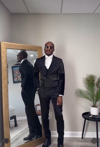 Veste courte <span class=keywords><strong>moderne</strong></span> Design homme costumes 2 pièces Blazer pantalon Double boutonnage <span class=keywords><strong>mariage</strong></span> marié porter dîner Slim Fit smoking marié <span class=keywords><strong>costume</strong></span> - Product Image 2