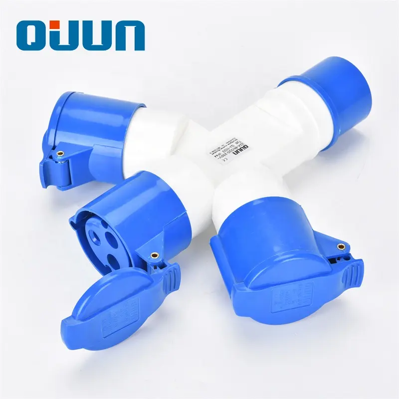 OEM Multi Industrial Socket 3 Way Industrial Plug 1013 3P 16A 220V Electrical Plug Industrial Connector 3 Outlets Blue and White