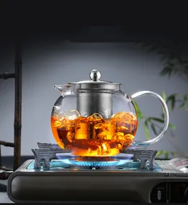 Tetera de té de 22OZ, tetera de vidrio transparente personalizada a prueba de calor con Infusor de té suelto extraíble