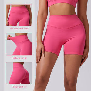 DF214 персиковый лифтинг шорты для йоги стрейч Высокая талия Бег Фитнес плотные бесшовные спортивные - Product Image 6