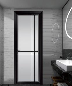Portes intérieures battantes modernes en alliage d'aluminium imperméables à <span class=keywords><strong>double</strong></span> panneau, <span class=keywords><strong>porte</strong></span> en verre à battants français finie pour hôtel, salle de bain - Product Image 4