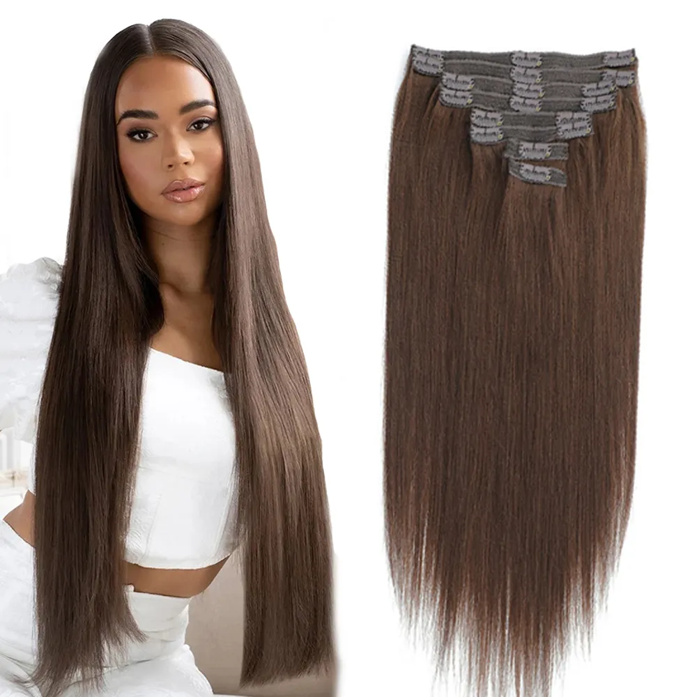 Dark Brown European Thick Human Hair Extensions clip Ins 100% Invisible Remy Clip In Hair Extension
