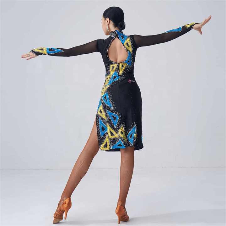 M 社交ダンス衣装 アームカバー付き ラテンワンピースドレス オーダーメイド可 M 社交ダンス衣装 アームカバー付き ラテンワンピースドレス オーダー
