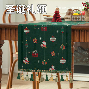 Camino <span class=keywords><strong>de</strong></span> <span class=keywords><strong>Mesa</strong></span> Navideño Estilo Americano, Decoración Retro Jacquard <span class=keywords><strong>para</strong></span> <span class=keywords><strong>Mesa</strong></span> <span class=keywords><strong>de</strong></span> Comedor, Tira Larga con Borlas, Venta al por Mayor - Product Image 5