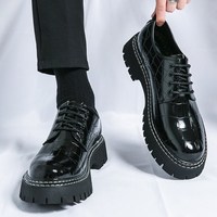 Chaussures habillées pour hommes à lacets, rehaussantes, à plateforme, motif croco, à semelle épaisse, décontractées pour le bureau