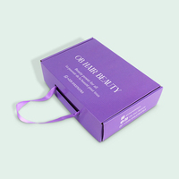 Échantillon gratuit, boîte d'emballage en carton ondulé pour cosmétiques, couleur violette, logo personnalisé, boîte d'expédition, boîte en papier avec poignée en ruban