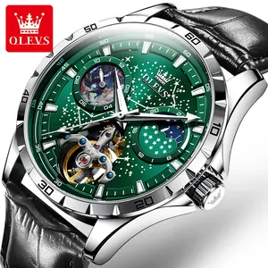 OLEVS 6689奢华腕表Reloj腕表男士手表防水运动皮革自动男士机械表