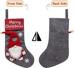 Kit Calza di Natale <span class=keywords><strong>in</strong></span> <span class=keywords><strong>Feltro</strong></span> di Lino Morbido e Resistente con Paillettes Ricamate e Gnomo <span class=keywords><strong>in</strong></span> Peluche per Decorazioni Domestiche - Product Image 4
