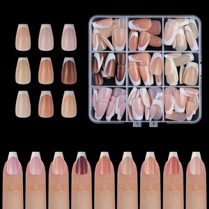 135 pièces, 9 couleurs, <span class=keywords><strong>faux</strong></span> <span class=keywords><strong>ongles</strong></span> à presser moyens, forme amande et carrée, style French - Kit de capsules d'<span class=keywords><strong>ongles</strong></span> en acrylique nude naturel réutilisables pour manucure - Product Image 3