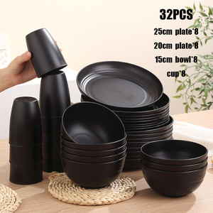 Juego de vajilla de paja de trigo, 32 piezas, platos de 25 cm y 20 cm, tazones de 15 cm, tazas, vajilla redonda biodegradable para uso diario en el hogar - Product Image 1