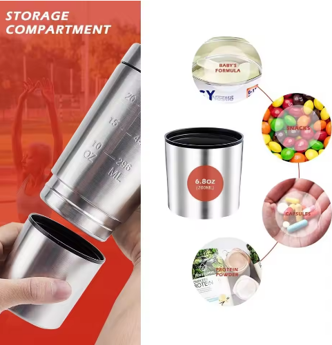 Wholesale Mixing Bottle With 7oz Powder Container Stainless Steel Protein Blending Protein Shaker Bottle Spout Lid Gym Bottles