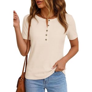 Top in maglia da donna a maniche corte, camicia Henley traspirante, casual, primaverile ed estiva, abbigliamento alla moda - Product Image 6