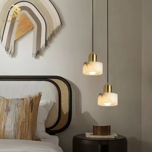 Modern Alabaster LED <strong>Copper</strong> Brass Chandelier Creative Marble Hanging <strong>Lamp</strong> for Home Dining Room Bedroom Middle Sizes - Product Image 2