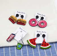 Boucles d'oreilles en acrylique tendance dessin animé, motifs fruits, nourriture, cola, pastèque d'été, glace, dessert, biscuit, fraise, style Kawaii